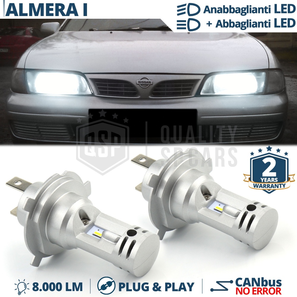 Kit Full LED H4 Per NISSAN ALMERA 1 Anabbaglianti + Abbaglianti 6500K 8000LM | Plug & Play CANbus Kit Full LED H4 Per NISSAN ALMERA 1 Anabbaglianti + Abbaglianti 6500K 8000LM | Plug & Play CANbus