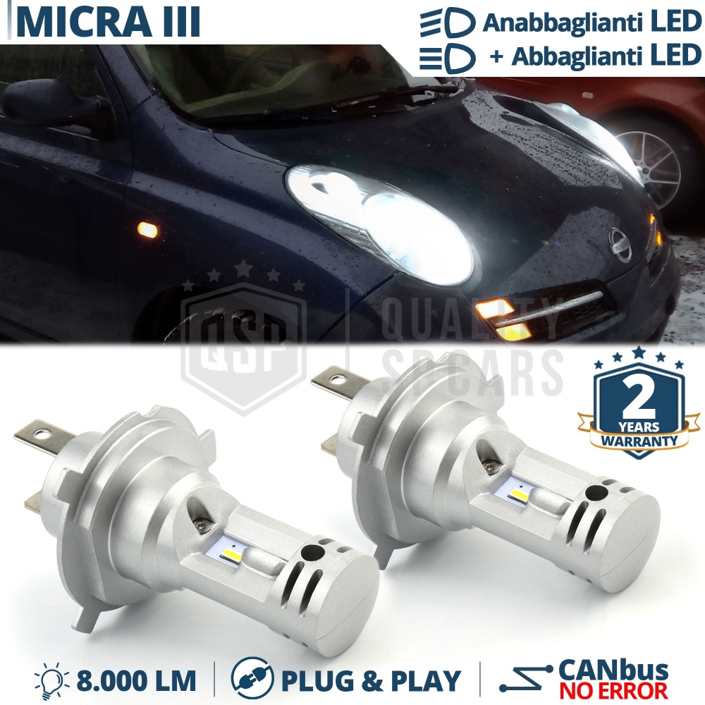 Kit Led H4 para NISSAN MICRA 3 K12 Luces de Cruce + Carretera 6500K 8000LM | Plug & Play CANbus Kit Led H4 para NISSAN MICRA 3 K12 Luces de Cruce + Carretera 6500K 8000LM | Plug & Play CANbus