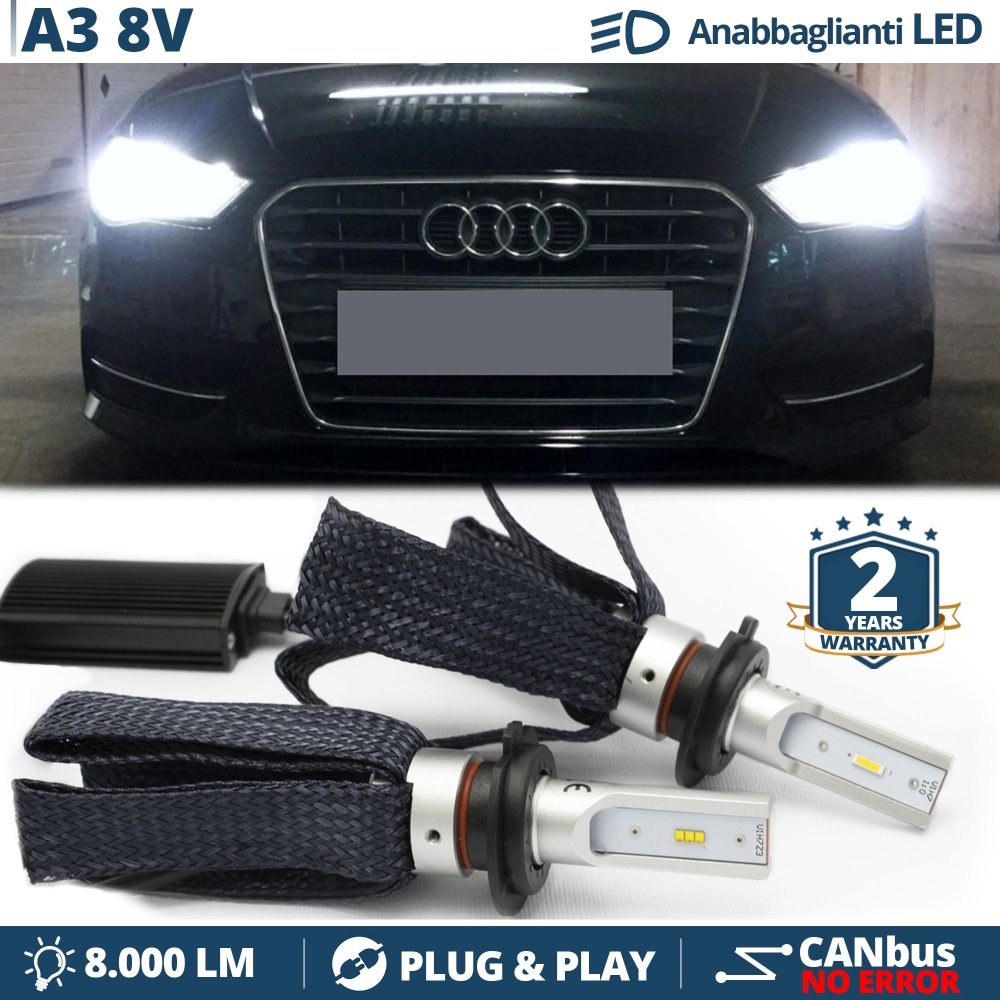 Kit LED H7 para Audi A3 8V Luces de Cruce CANbus | 6500K Blanco Frío 8000LM