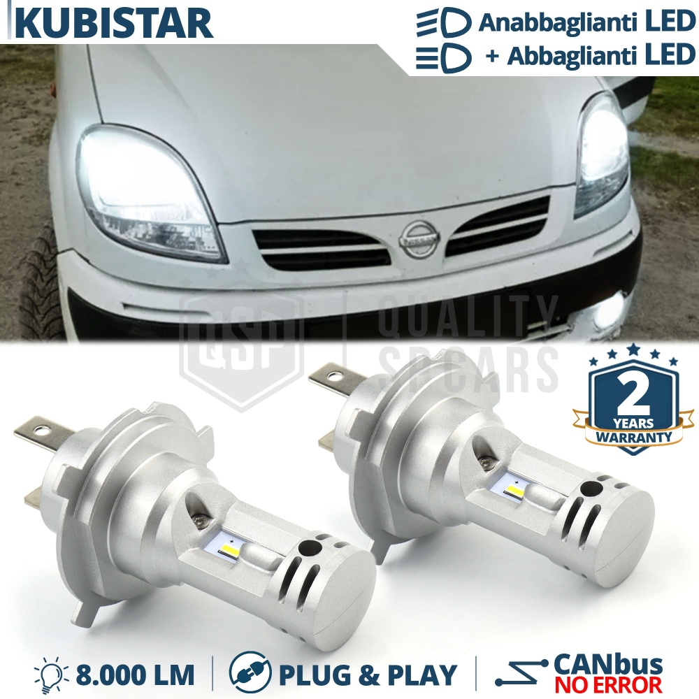 Kit Led H4 para NISSAN KUBISTAR Luces de Cruce + Carretera 6500K 8000LM | Plug & Play CANbus Kit Led H4 para NISSAN KUBISTAR Luces de Cruce + Carretera 6500K 8000LM | Plug & Play CANbus