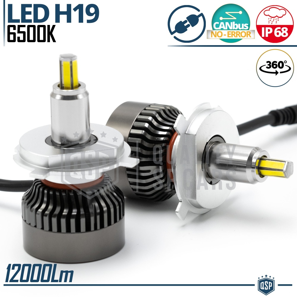 Kit LED H19 CANbus | Luz Blanca Potente 12000LM | Conversión de HALÓGENA H19 a LED | Plug & Play