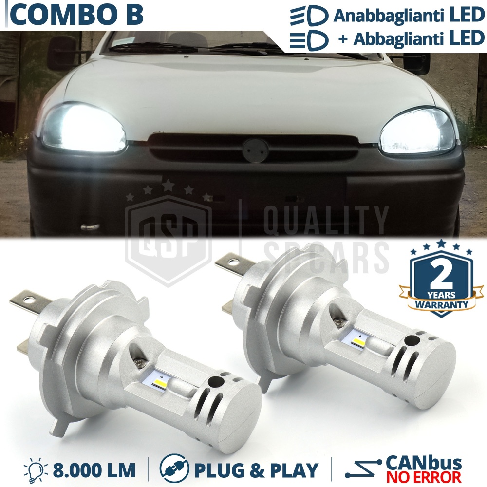 Kit Led H4 para OPEL COMBO B Luces de Cruce + Carretera 6500K 8000LM | Plug & Play CANbus Kit Led H4 para OPEL COMBO B Luces de Cruce + Carretera 6500K 8000LM | Plug & Play CANbus