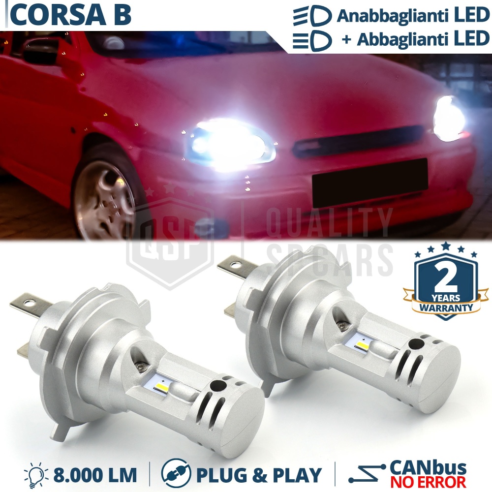Kit Led H4 para OPEL CORSA B Luces de Cruce + Carretera 6500K 8000LM | Plug & Play CANbus Kit Led H4 para OPEL CORSA B Luces de Cruce + Carretera 6500K 8000LM | Plug & Play CANbus