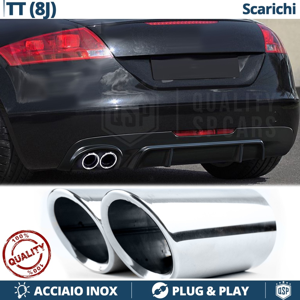 2X Embellecedores Tubos de ESCAPE para AUDI TT 8J en ACERO Inoxidable | Instalación PLUG & PLAY