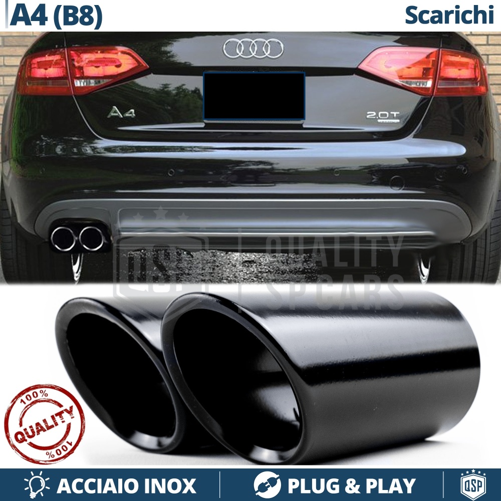 2 TERMINALI di Scarico Sportivi per AUDI A4 B8 NERI in ACCIAIO Inox | Ad Incastro Plug & Play