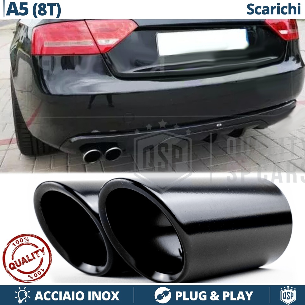 2X Tubos de ESCAPE para AUDI A5 (8T, 8F) en ACERO Inoxidable Negro | PLUG & PLAY