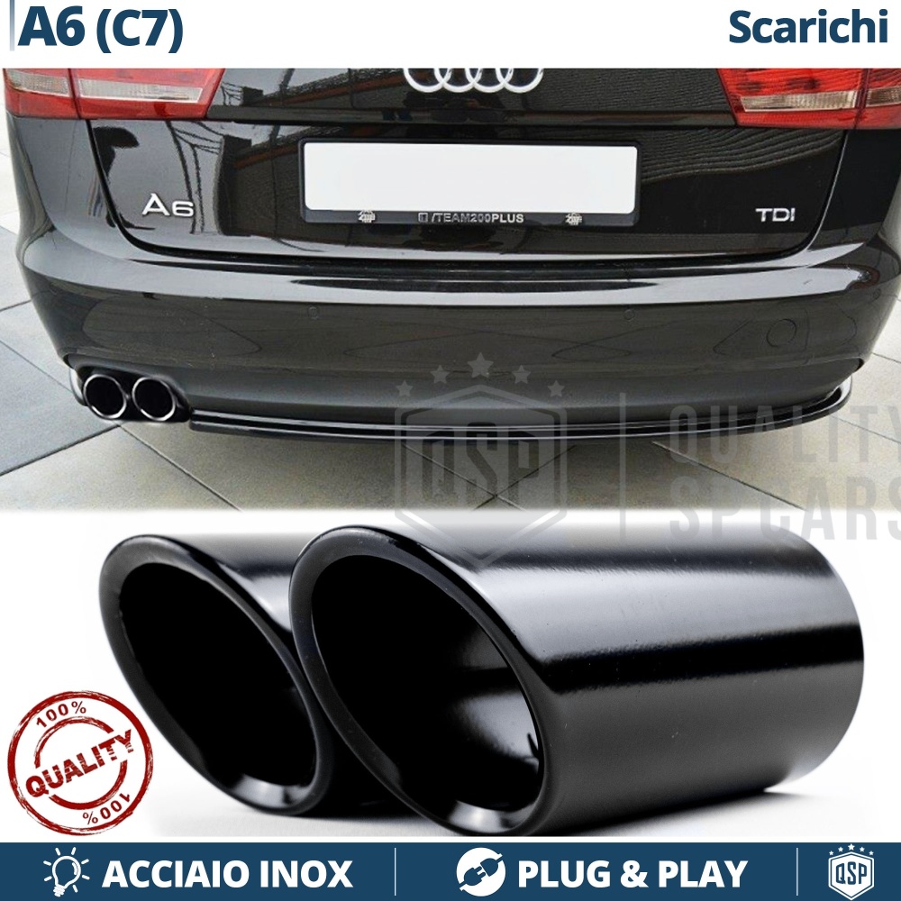 2X Embellecedores Tubos de ESCAPE para AUDI A6 C7 en ACERO Inoxidable Negro | PLUG & PLAY 2X Embellecedores Tubos de ESCAPE para AUDI A6 C7 en ACERO Inoxidable Negro | PLUG & PLAY