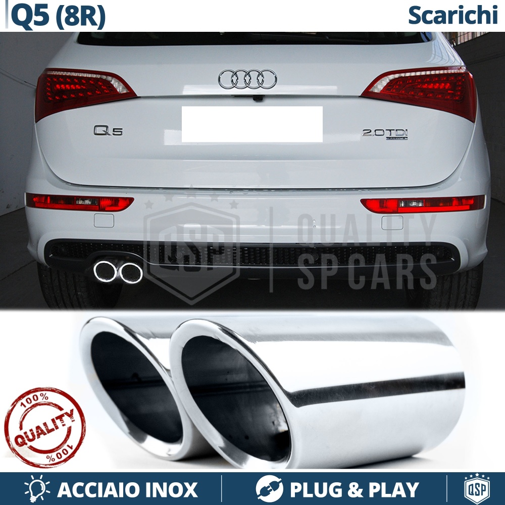 2 TERMINALI di Scarico Sportivi per AUDI Q5 8R CROMATI in ACCIAIO Inox | Ad Incastro Plug & Play