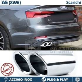 2 TERMINALI di Scarico Sportivi per AUDI A5 8W6 CROMATI in ACCIAIO Inox | Ad Incastro Plug & Play