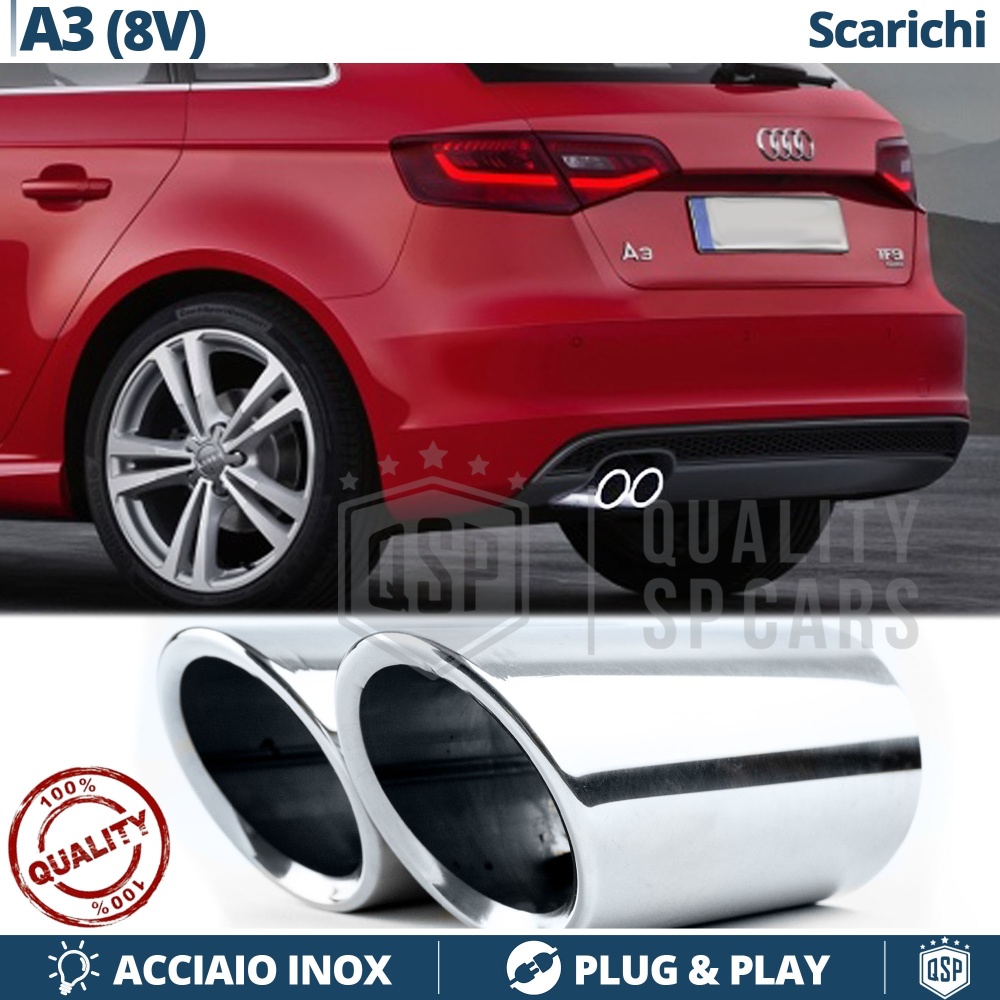 2 pcs EXHAUST TIPS for AUDI A3 8V 12-16 Chromed Stainless STEEL | PLUG & PLAY Installation