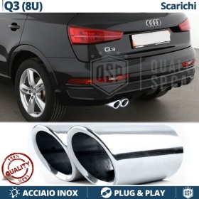 2 TERMINALI di Scarico Sportivi per AUDI Q3 8U CROMATI in ACCIAIO Inox | Ad Incastro Plug & Play