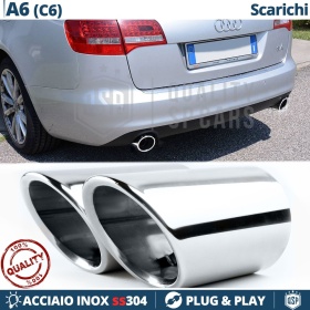 2 TERMINALI di Scarico DX + SX per AUDI A6 C6 CROMATI in ACCIAIO Inox | Ad Incastro