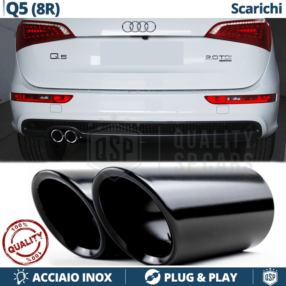 2 TERMINALI di Scarico Sportivi per AUDI Q5 8R NERI in ACCIAIO Inox | Ad Incastro Plug & Play