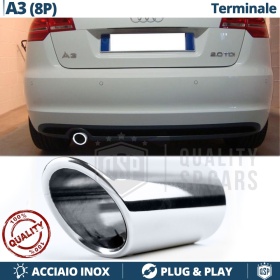 1 TERMINALE di Scarico Sportivo per AUDI A3 8P in ACCIAIO Inox Cromato | Ad Incastro Plug & Play