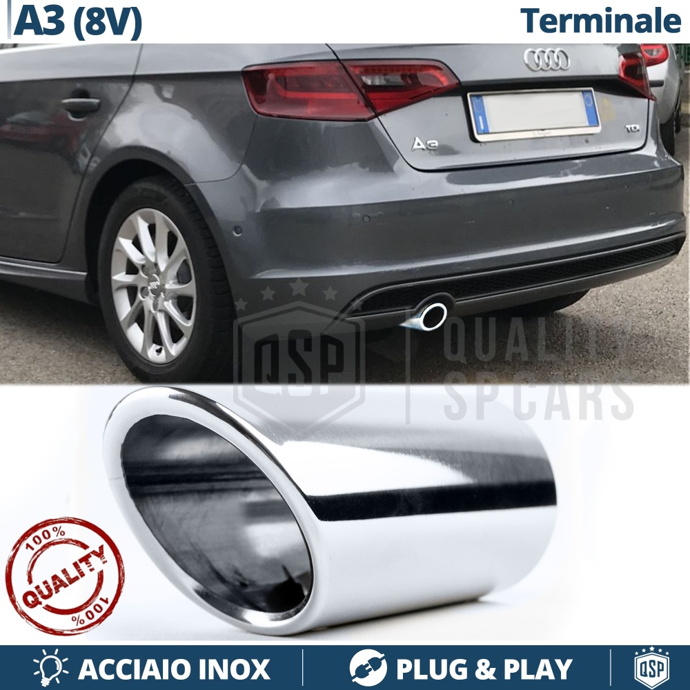 1pc EXHAUST TIP for AUDI A3 8V 12-16 Chromed Stainless STEEL | PLUG & PLAY Installation