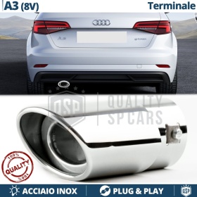 1 Tubo de ESCAPE OVAL para AUDI A3 8V en ACERO Inoxidable Cromado | PLUG & PLAY