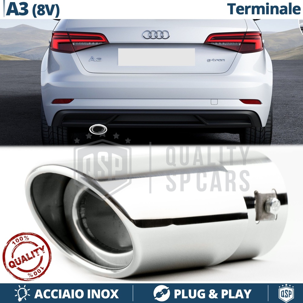 1 Tubo de ESCAPE OVAL para AUDI A3 8V en ACERO Inoxidable Cromado | PLUG & PLAY 1 Tubo de ESCAPE OVAL para AUDI A3 8V en ACERO Inoxidable Cromado | PLUG & PLAY