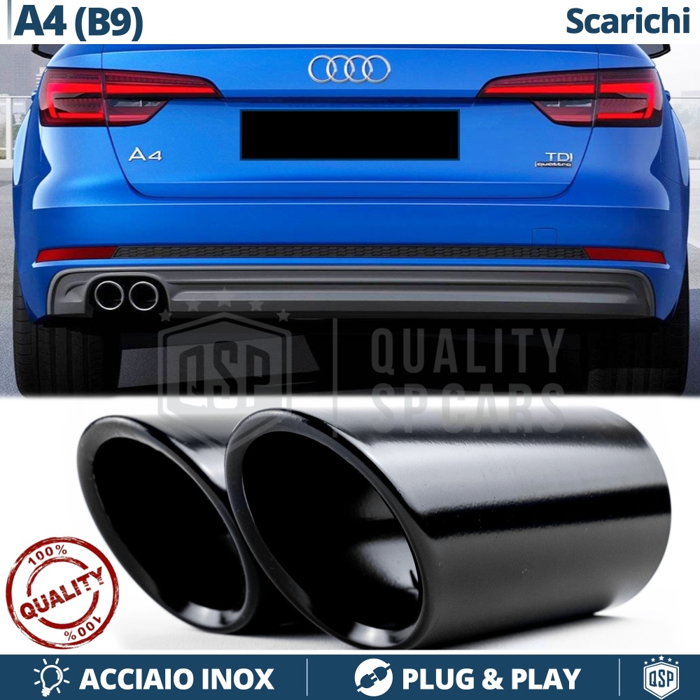 2X EMBOUTS d' Échappement pour AUDI A4 B9 en ACIER Inoxydable NOIR | Installation PLUG & PLAY