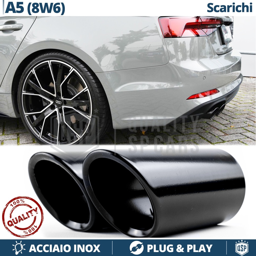2X Embellecedores Tubos de ESCAPE para AUDI A5 8W6 en ACERO Inoxidable Negro | PLUG & PLAY