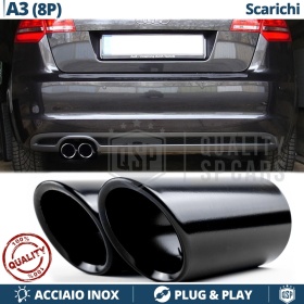 2 TERMINALI di Scarico Sportivi per AUDI A3 8P NERI in ACCIAIO Inox | Ad Incastro Plug & Play