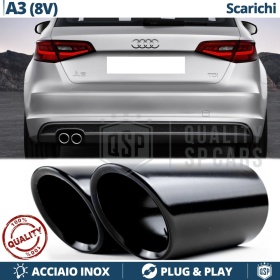 2 pcs EXHAUST TIPS for AUDI A3 8V BLACK Stainless STEEL | PLUG & PLAY Installation