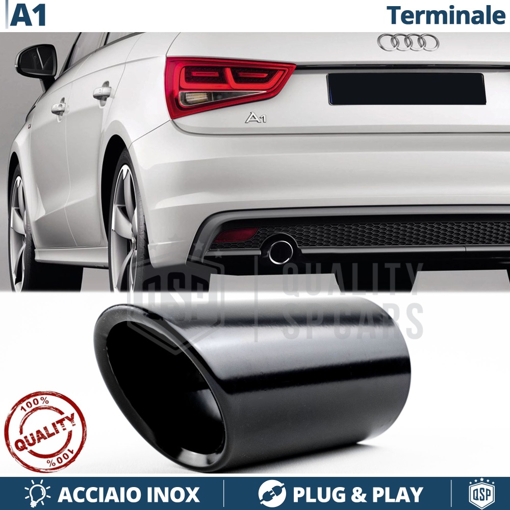 1 TERMINALE di Scarico Sportivo per AUDI A1 8X in ACCIAIO Inox Nero | Ad Incastro Plug & Play