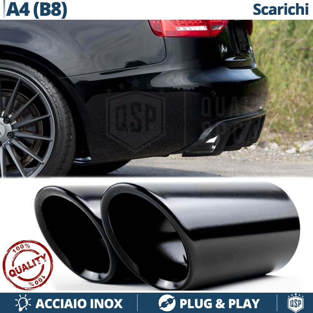 2 Tubos de ESCAPE para AUDI A4 B8 DX + SX en ACERO Inoxidable NEGRO | PLUG & PLAY 2 Tubos de ESCAPE para AUDI A4 B8 DX + SX en ACERO Inoxidable NEGRO | PLUG & PLAY