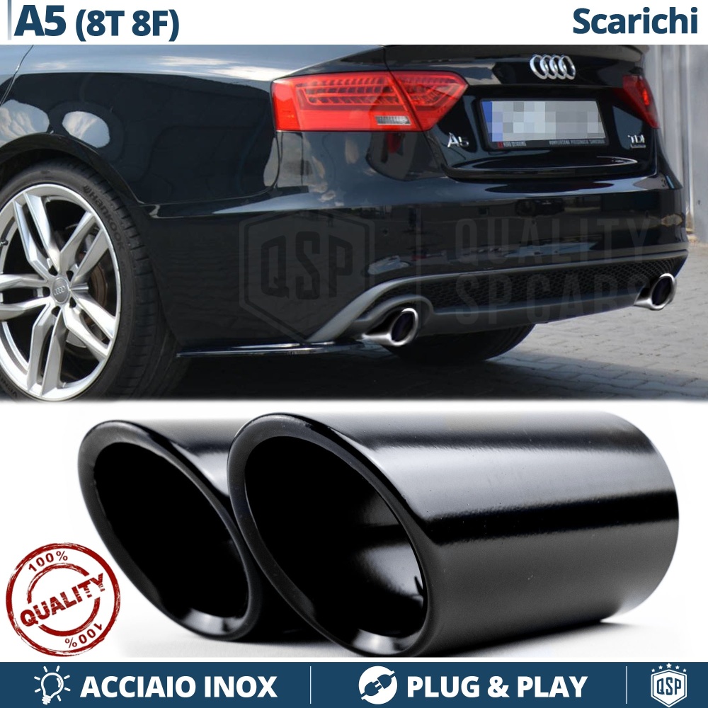 2 Tubos de ESCAPE para AUDI A5 8T DX + SX en ACERO Inoxidable NEGRO | PLUG & PLAY 2 Tubos de ESCAPE para AUDI A5 8T DX + SX en ACERO Inoxidable NEGRO | PLUG & PLAY
