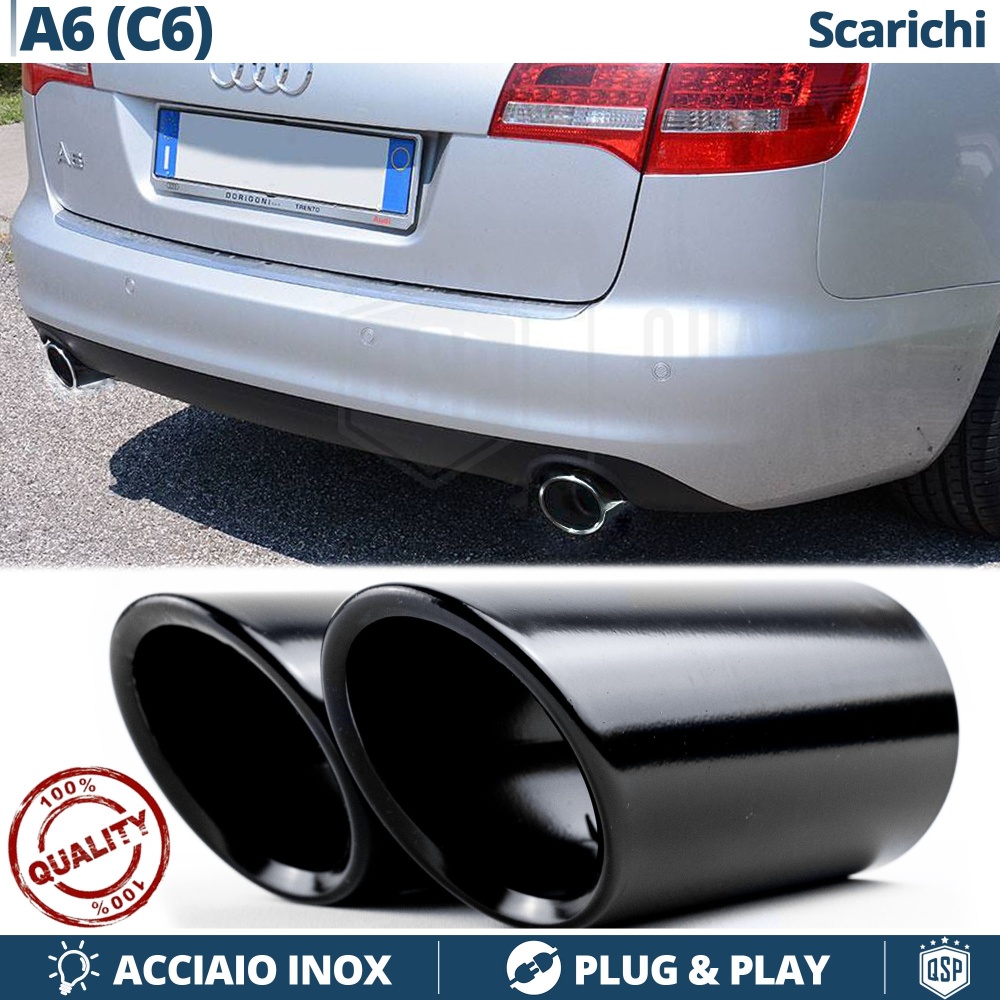 2x AUSPUFFBLENDEN Endrohr für AUDI A6 C6 RECHT + LINKE SCHWARZ Edelstahl | PLUG & PLAY
