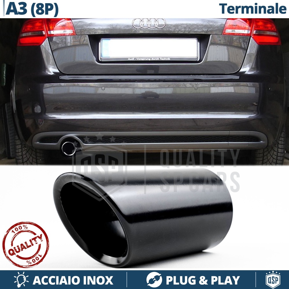 1 pc EXHAUST TIP for AUDI A3 8P Black Stainless STEEL | PLUG & PLAY Installation