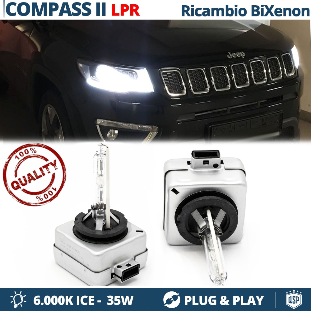 Coppia Lampadine di Ricambio Bi-Xenon D3S per JEEP COMPASS 2 MP Luci Bianco Ghiaccio 6000K 35W