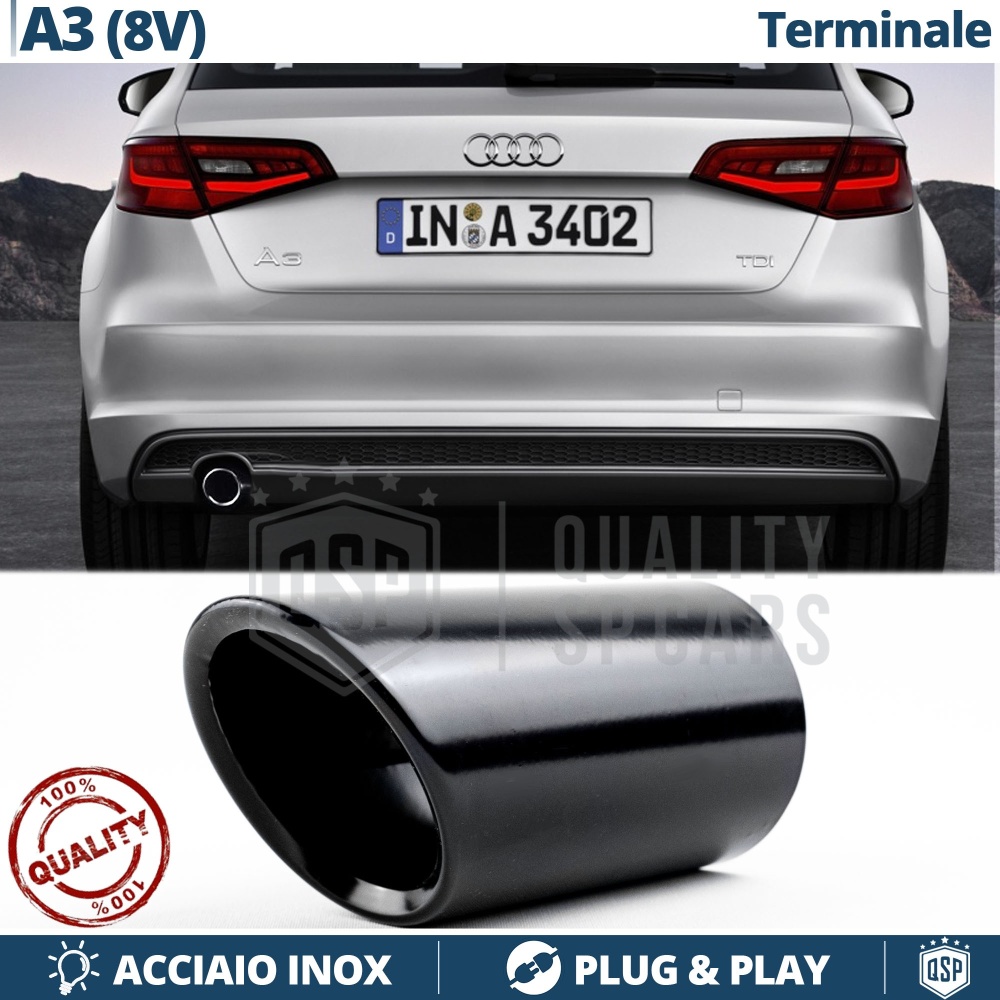 1 Tubo de ESCAPE para AUDI A3 8V en ACERO Inoxidable Negro | Instalación PLUG & PLAY
