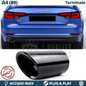 1 TERMINALE di Scarico Sportivo per AUDI A4 B9 in ACCIAIO Inox Nero | Ad Incastro Plug & Play