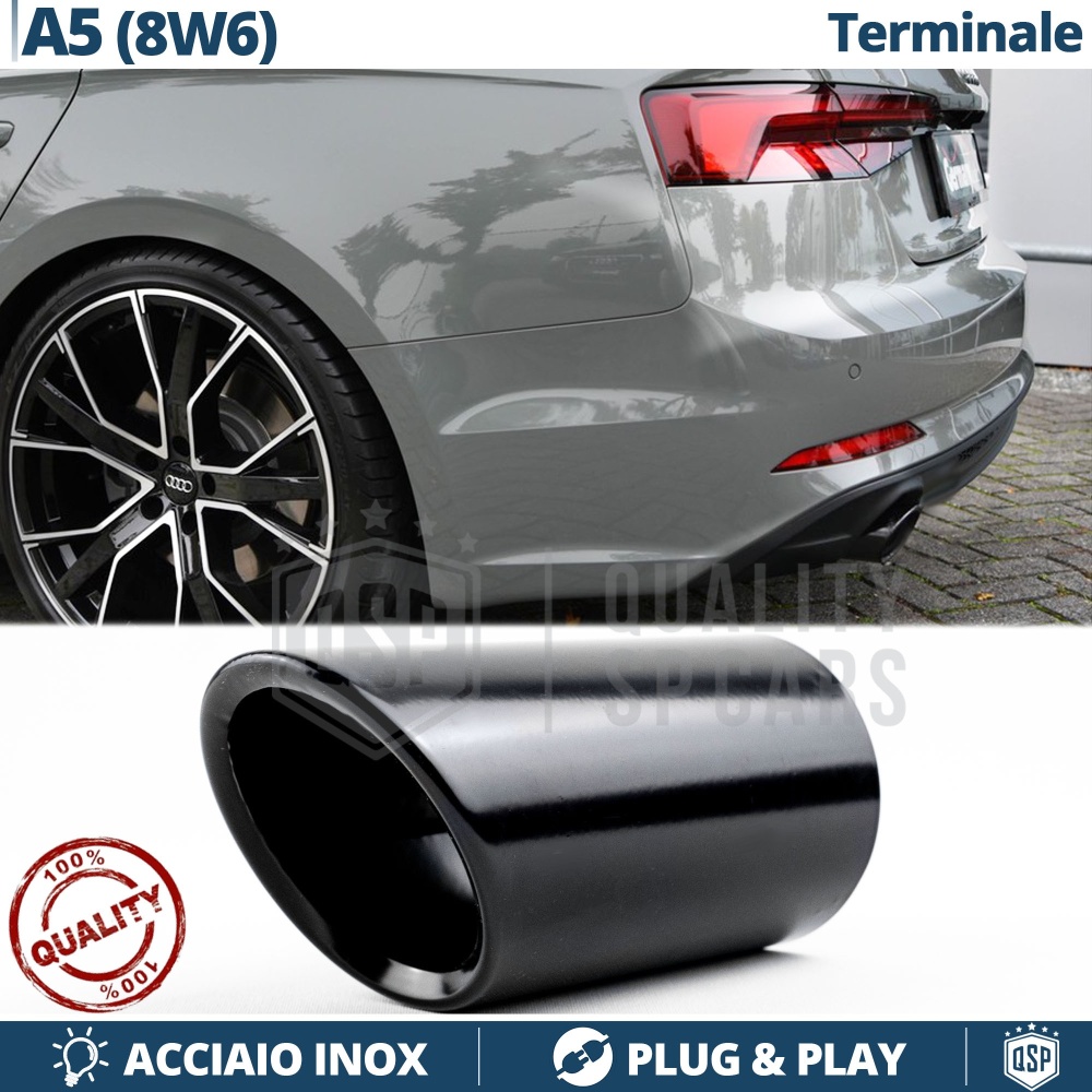 1 Tubo de ESCAPE para AUDI A5 8W6 en ACERO Inoxidable Negro | Instalación PLUG & PLAY