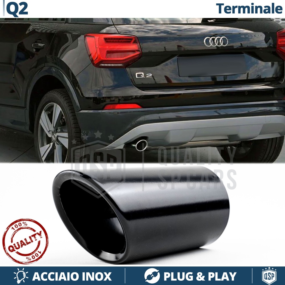 1 Tubo de ESCAPE para AUDI Q2 en ACERO Inoxidable Negro | Instalación PLUG & PLAY