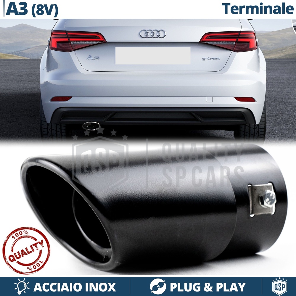 1 Tubo de ESCAPE OVAL para AUDI A3 8V en ACERO Inoxidable Negro | Instalación PLUG & PLAY 1 Tubo de ESCAPE OVAL para AUDI A3 8V en ACERO Inoxidable Negro | Instalación PLUG & PLAY