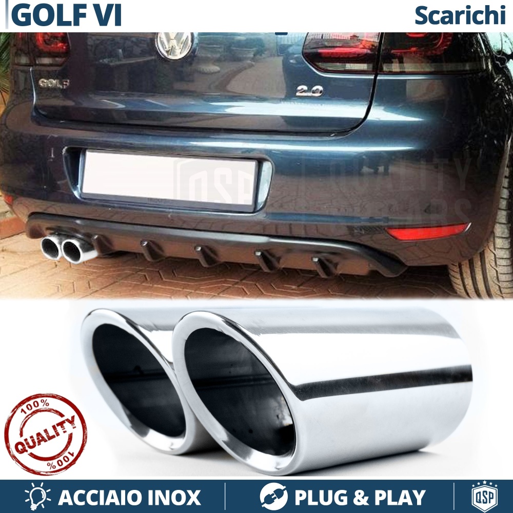 2X Embellecedores Tubos de ESCAPE para VW GOLF 6 en ACERO Inoxidable | Instalación PLUG & PLAY