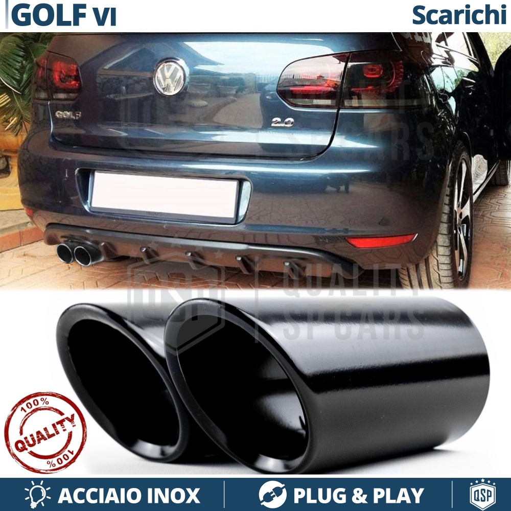 2X Tubos de ESCAPE para VW GOLF 6 en ACERO Inoxidable Negro | Instalación PLUG & PLAY