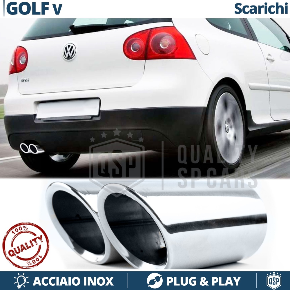 2x AUSPUFFBLENDEN Endrohr für VW GOLF 5 Chromfinishstahl | PLUG & PLAY-Installation