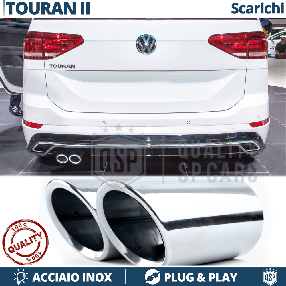 2X Embellecedores Tubos de ESCAPE para VW TOURAN 2 en ACERO Inoxidable | Instalación PLUG & PLAY