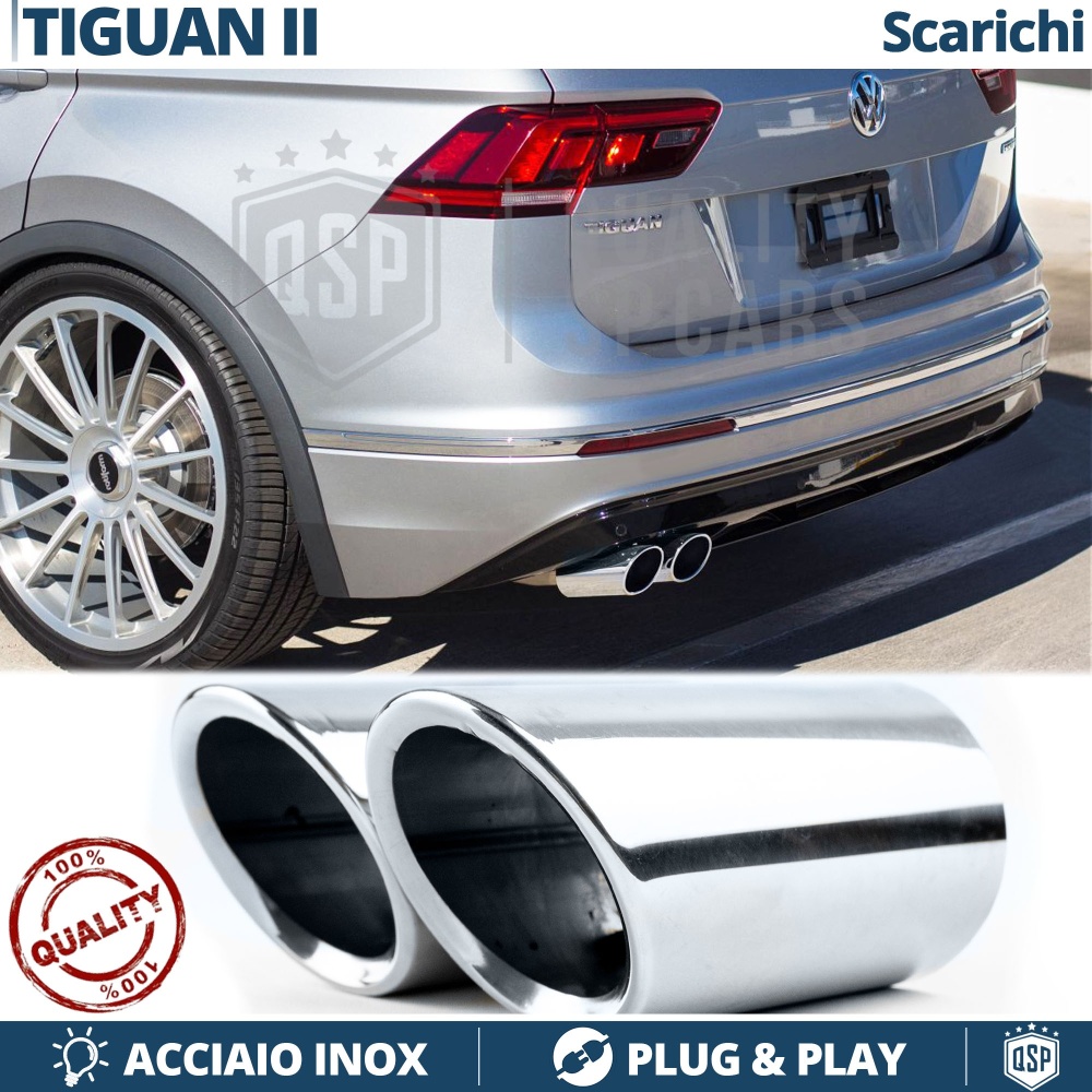 2X Embellecedores Tubos de ESCAPE para VW TIGUAN 2 (AD1) en ACERO Inoxidable | PLUG & PLAY