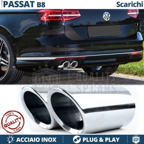 2 TERMINALI di Scarico Sportivi per VW PASSAT B8 CROMATI in ACCIAIO Inox | Ad Incastro Plug & Play