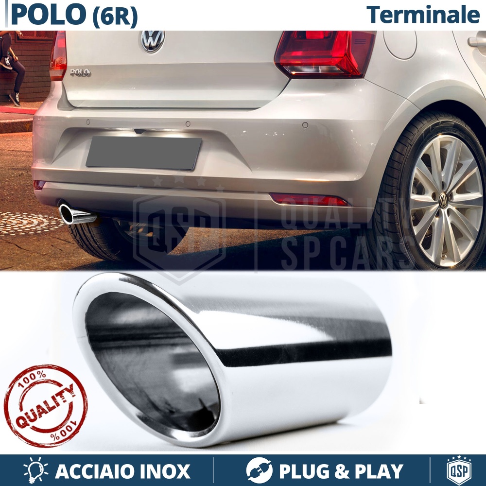 1 Embellecedor Tubo de ESCAPE para VW POLO 5 6R en ACERO Inoxidable | Instalación PLUG & PLAY