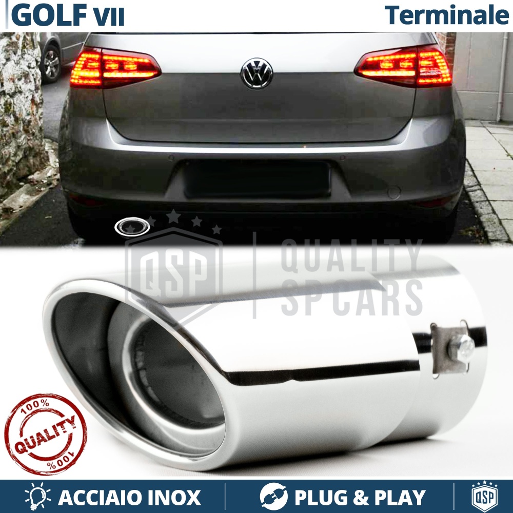 1 Tubo de ESCAPE OVAL para VW GOLF 7 en ACERO Inoxidable Cromado | PLUG & PLAY