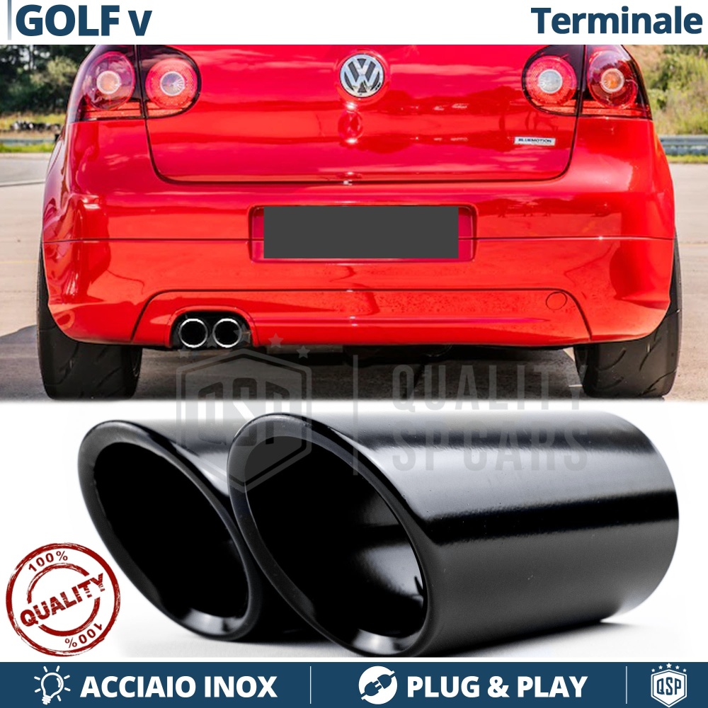 2 pcs EXHAUST TIPS for VW GOLF 5 Black Stainless STEEL | PLUG & PLAY Installation
