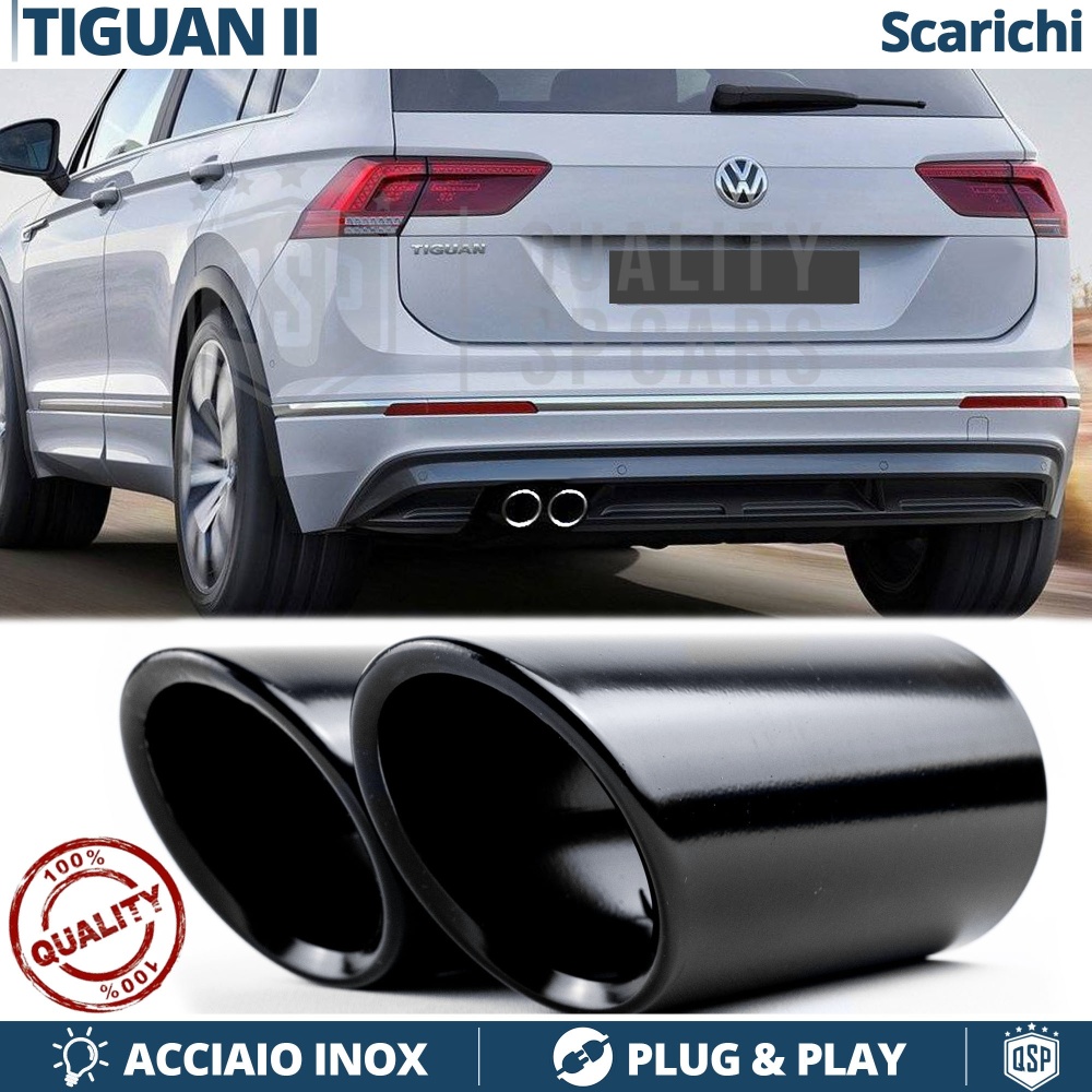 2X Tubos de ESCAPE para VW TIGUAN 2 (AD1) en ACERO Inoxidable Negro | Instalación PLUG & PLAY