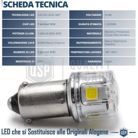 1x Bombilla LED BAX9S H6W Canbus | Luz 360° Blanco Frío 6500K | Plug & Play