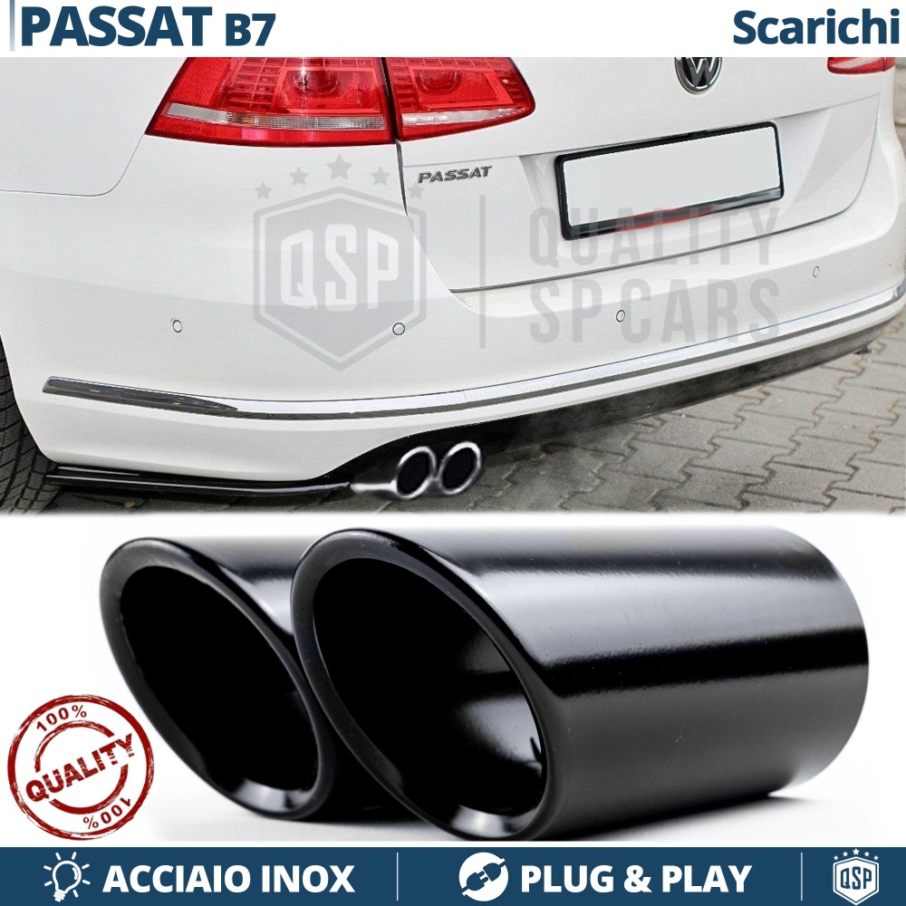 2X Embellecedores Tubos de ESCAPE para VW PASSAT B7 en ACERO Inoxidable Negro | PLUG & PLAY