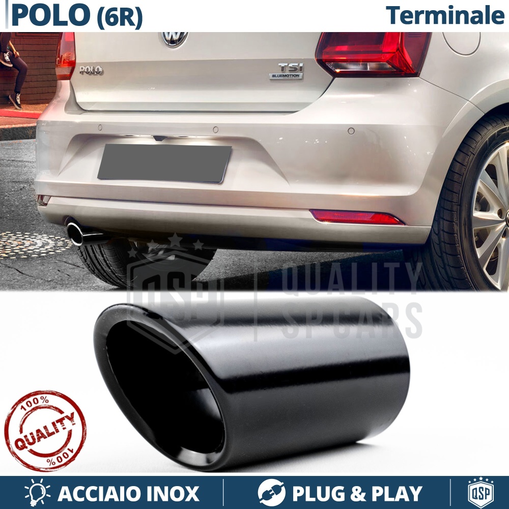1 Tubo de ESCAPE para VW POLO 5 6R en ACERO Inoxidable Negro | Instalación PLUG & PLAY