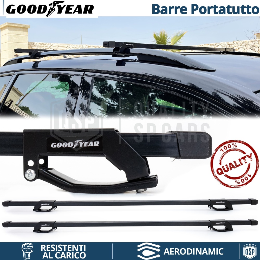 Barras de Techo de Coche en Acero Negro GOODYEAR Originales Bloqueo por Tornillo | 135 cm Barras de Techo de Coche en Acero Negro GOODYEAR Originales Bloqueo por Tornillo | 135 cm